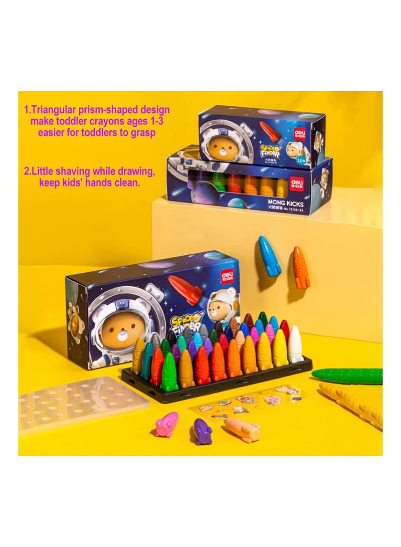 Deli 12 Colors Space Rocket Crayon Non-Toxic Crayons For Kids Easy To Grip Washable Kids Crayons Safe Colouring Art School Supplies Gift Set For Babies And Children - Image 4