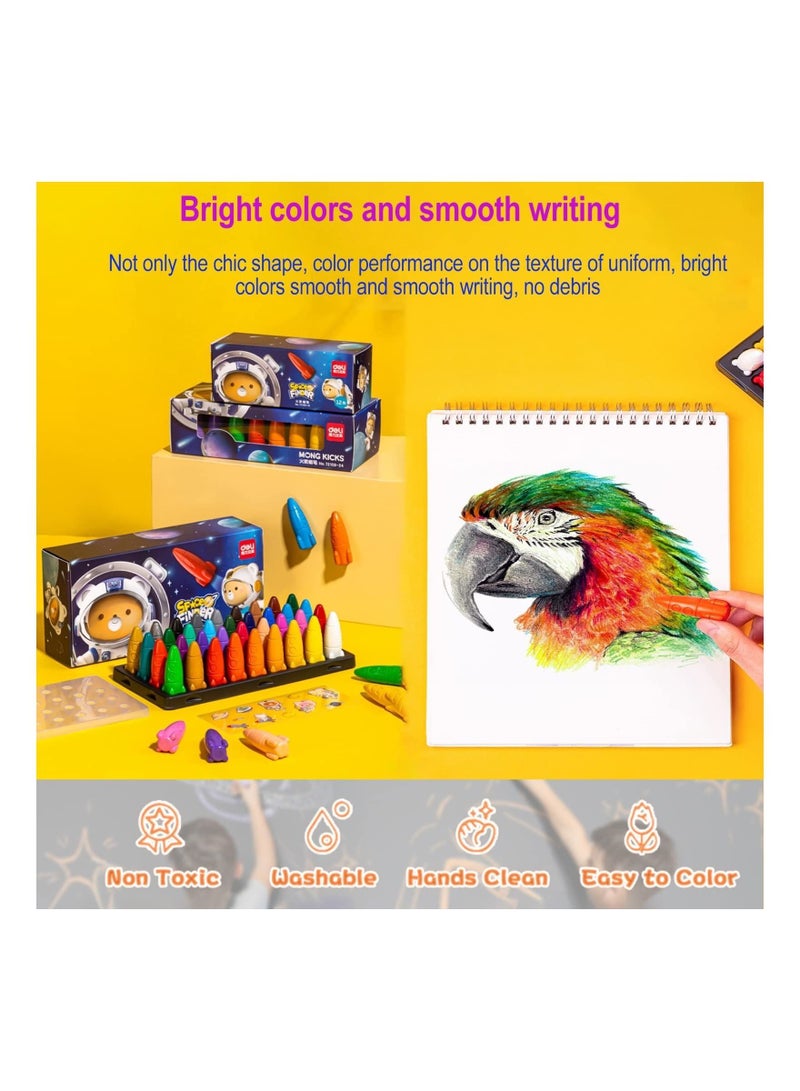 Deli 12 Colors Space Rocket Crayon Non-Toxic Crayons For Kids Easy To Grip Washable Kids Crayons Safe Colouring Art School Supplies Gift Set For Babies And Children - Image 2