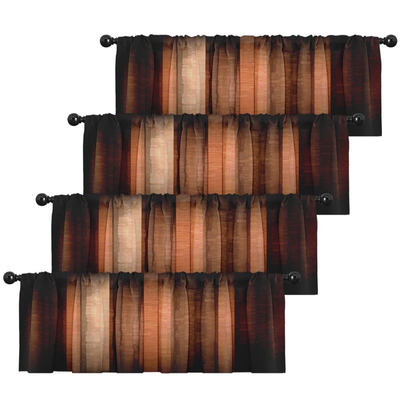 Emvency 4 Pack Valances Window Treatments Orange Copper Vintage Stripe Blackout Adjustable for Living Room Bathroom Bedroom Kitchen Over Sink 52x18 Inch Rod Pocket Valances - Image 2