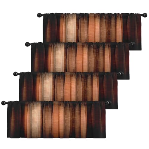 Emvency 4 Pack Valances Window Treatments Orange Copper Vintage Stripe Blackout Adjustable for Living Room Bathroom Bedroom Kitchen Over Sink 52x18 Inch Rod Pocket Valances - Image 1