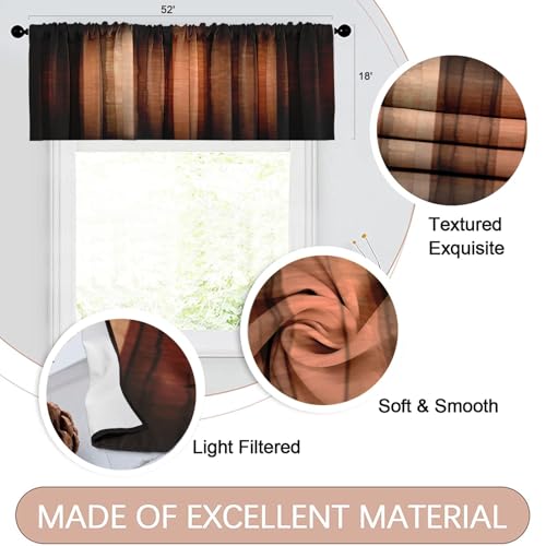 Emvency 4 Pack Valances Window Treatments Orange Copper Vintage Stripe Blackout Adjustable for Living Room Bathroom Bedroom Kitchen Over Sink 52x18 Inch Rod Pocket Valances - Image 3