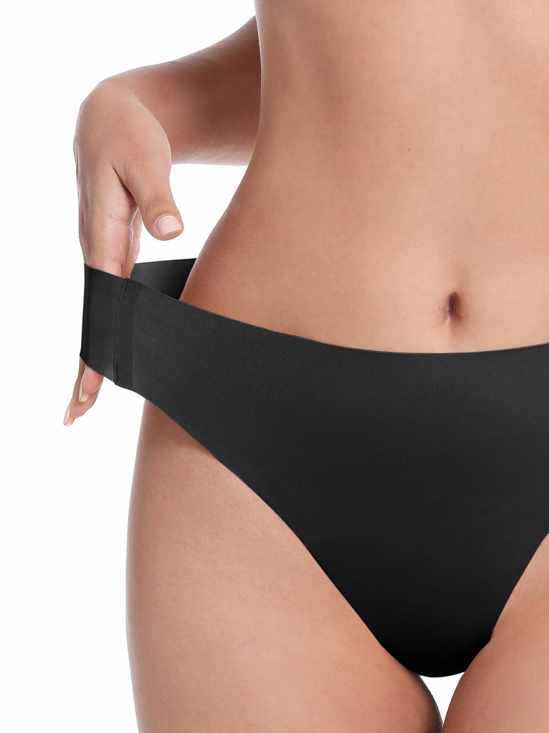 LUCKMEEY Cotton Thongs for Women Seamless Thongs for Women No Show Thong Panty Liners Workout G-String Thongs Underwear 3P-Black Medium - Image 2