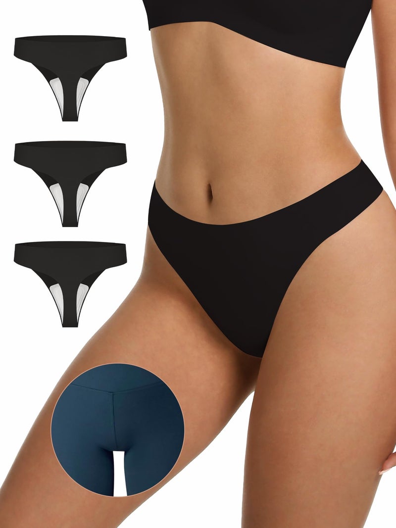 LUCKMEEY Cotton Thongs for Women Seamless Thongs for Women No Show Thong Panty Liners Workout G-String Thongs Underwear 3P-Black Medium - Image 1