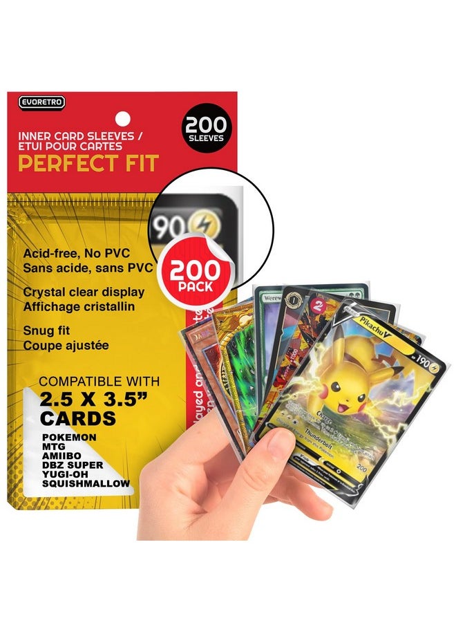 EVORETRO - 200 Perfect Fit Sleeves - For Pokemon Card Sleeves, Mtg Inner Sleeves, Yugioh, Paldean Fates, Lorcana, One Piece, Dragon Ball. 2.5X3.5 Double Sleeve, Inner Card Sleeves 63.5Mm X 88Mm - Image 1