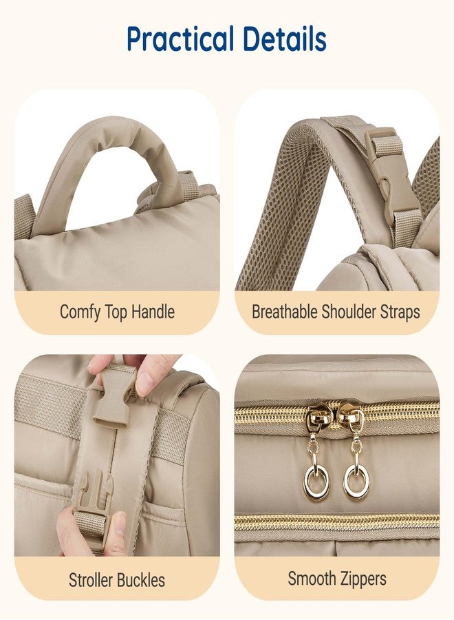 MOMMORE حقيبة حفاضات صغيرة من مومور، حقيبة حفاضات ميني للأطفال، حقيبة ظهر مبطنة بحفاضات مع وسادة تغيير، جيوب معزولة، حزام عربة، حقيبة أطفال منسوجة للسفر والعمل - Image 3