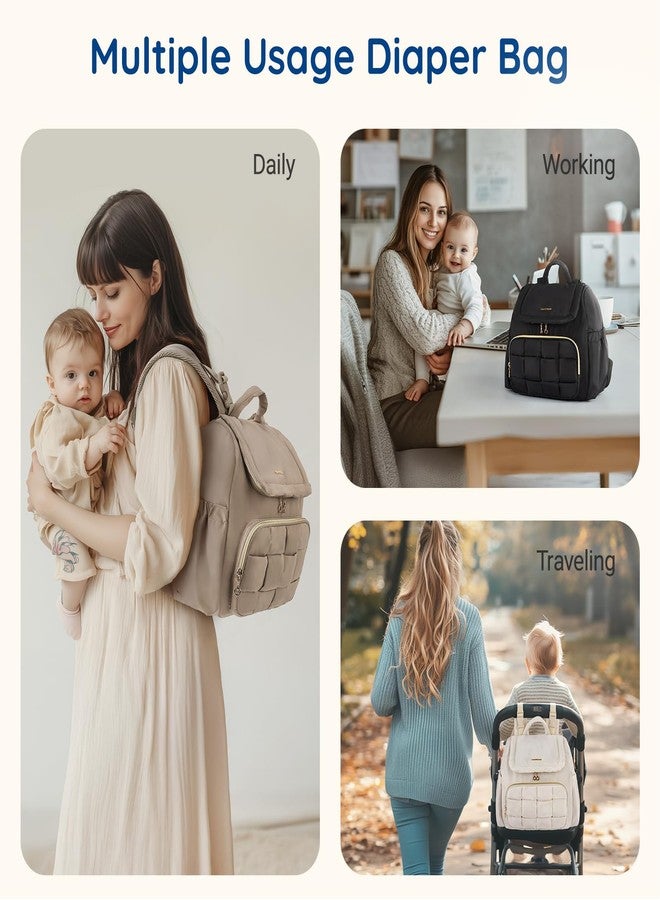 MOMMORE حقيبة حفاضات صغيرة من مومور، حقيبة حفاضات ميني للأطفال، حقيبة ظهر مبطنة بحفاضات مع وسادة تغيير، جيوب معزولة، حزام عربة، حقيبة أطفال منسوجة للسفر والعمل - Image 5
