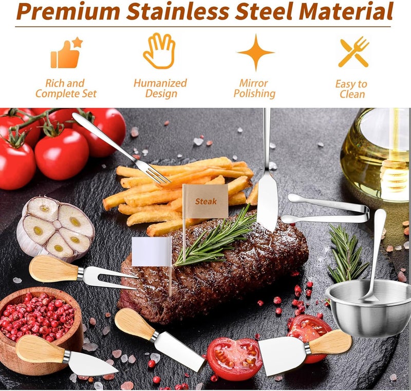MDSPLPIY 48 Pcs Charcuterie Boards Accessories Butter Spreader Knives Set Stainless Steel Cheese Mini Serving Tongs Spoons Forks Dipping Bowl Toothpick Flags Utensil for Pastry Making Wedding Christmas(Sliver) - Image 2