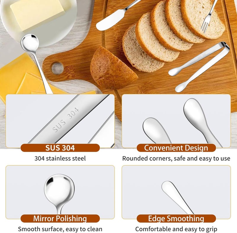 MDSPLPIY 48 Pcs Charcuterie Boards Accessories Butter Spreader Knives Set Stainless Steel Cheese Mini Serving Tongs Spoons Forks Dipping Bowl Toothpick Flags Utensil for Pastry Making Wedding Christmas(Sliver) - Image 5