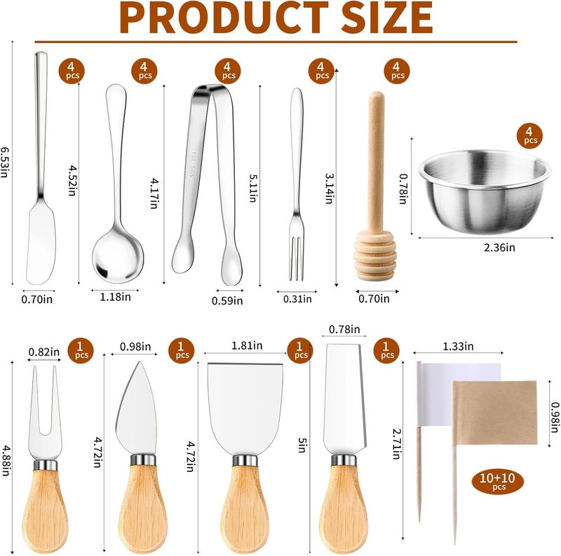 MDSPLPIY 48 Pcs Charcuterie Boards Accessories Butter Spreader Knives Set Stainless Steel Cheese Mini Serving Tongs Spoons Forks Dipping Bowl Toothpick Flags Utensil for Pastry Making Wedding Christmas(Sliver) - Image 4