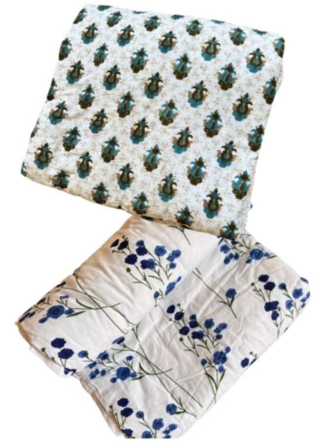 ecotattva Baby Quilts Big Brown flowers and white blue flowers - Image 1