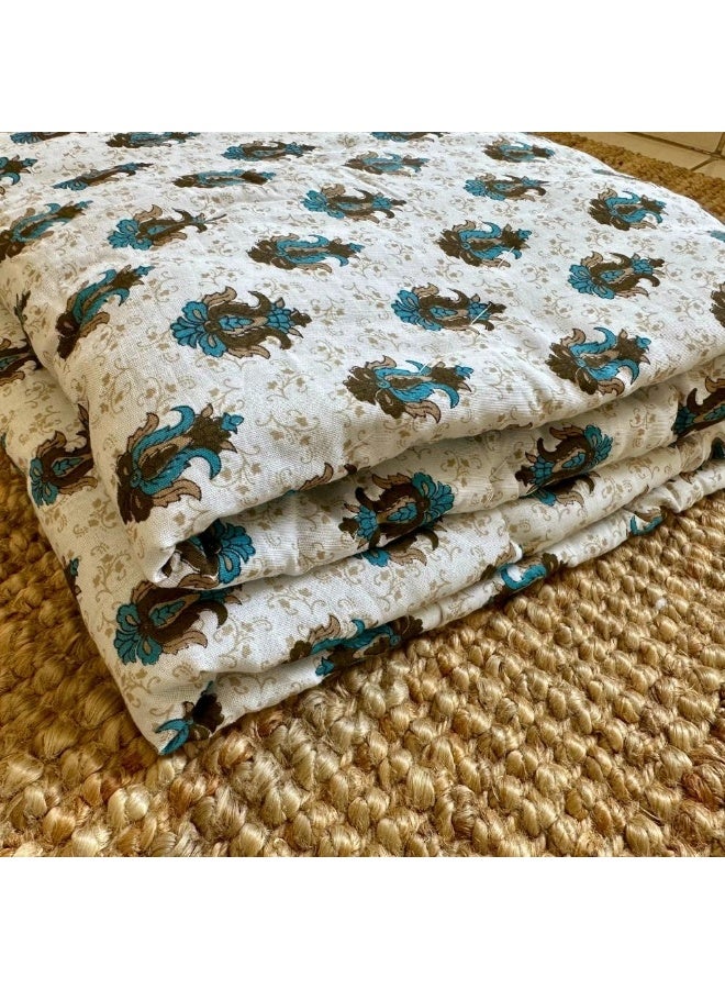 ecotattva Baby Quilts Big Brown flowers and white blue flowers - Image 5