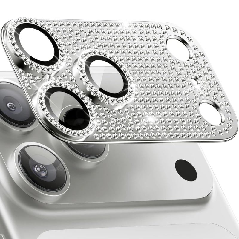 Nopatia Camera Lens Protector Compatible with iPhone 17 Pro Max 6.9 inch, Bling Rhinestone Crystal Cover, HD Tempered Glass, Scratch Resistant Shockproof Diamond Glitter Film (Silver)