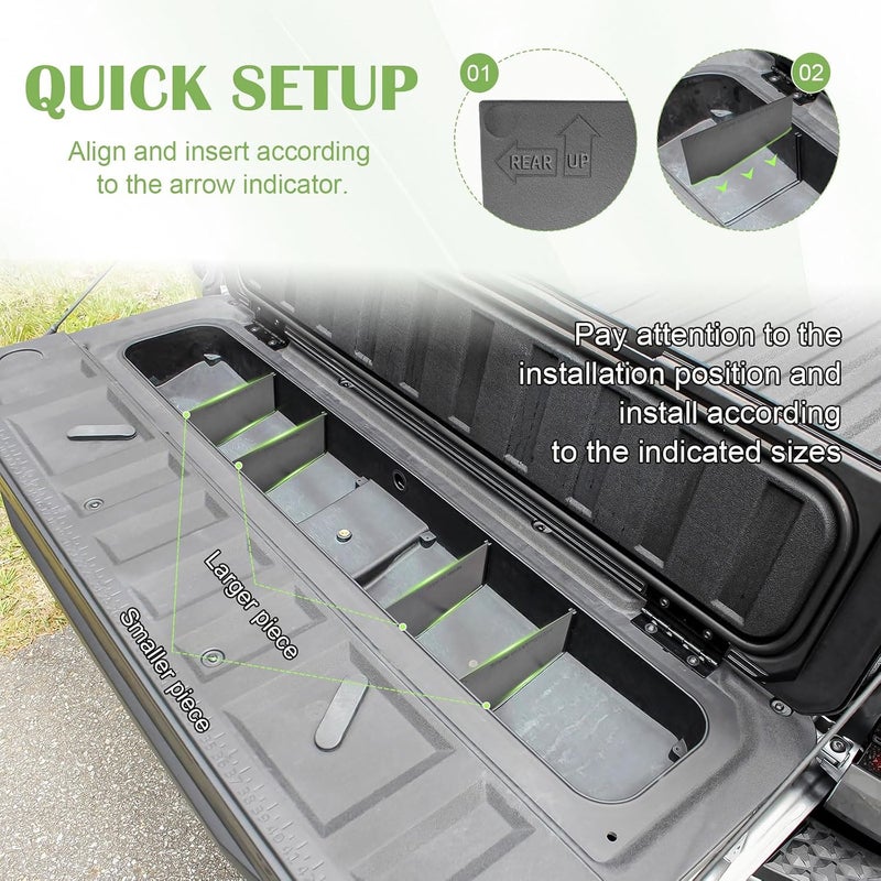 HGWEI Tailgate Storage Dividers Compatible with Chevy Colorado/GMC Canyon 2025 2024 2023 Accessories 4PCS Black StowFlex Truck Bed Organizer Insert Compartment Tray - Image 2