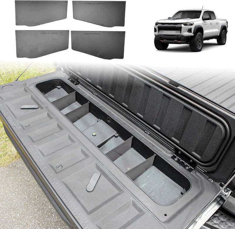 HGWEI Tailgate Storage Dividers Compatible with Chevy Colorado/GMC Canyon 2025 2024 2023 Accessories 4PCS Black StowFlex Truck Bed Organizer Insert Compartment Tray - Image 1