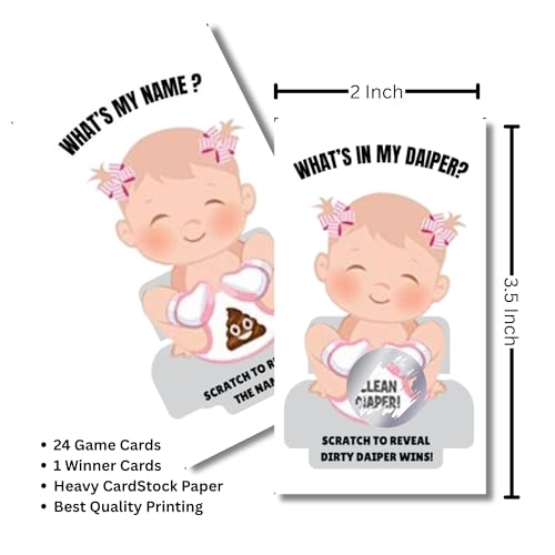 Craftmind What's in My Diaper Baby Shower Scratch Off Game | 24 Cards - 2 Winner | Baby Shower Games | Dirty Diaper Game (Girl Edition) - Image 3