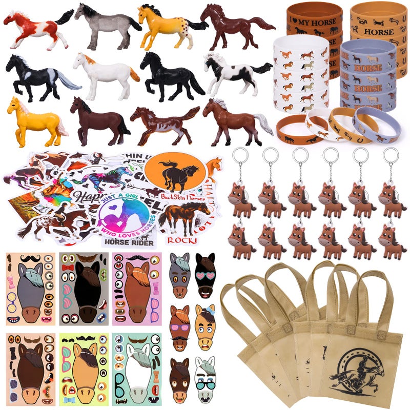 Winrayk 110Pcs Horse Birthday Party Favors Supplies NonWoven Gift Bags Mini Figurines Make Your Own Stickers Gifts Toys Kids Western Cowboy Cowgirl Farm Animals Horse Birthday Party Supplies Decor - Image 3