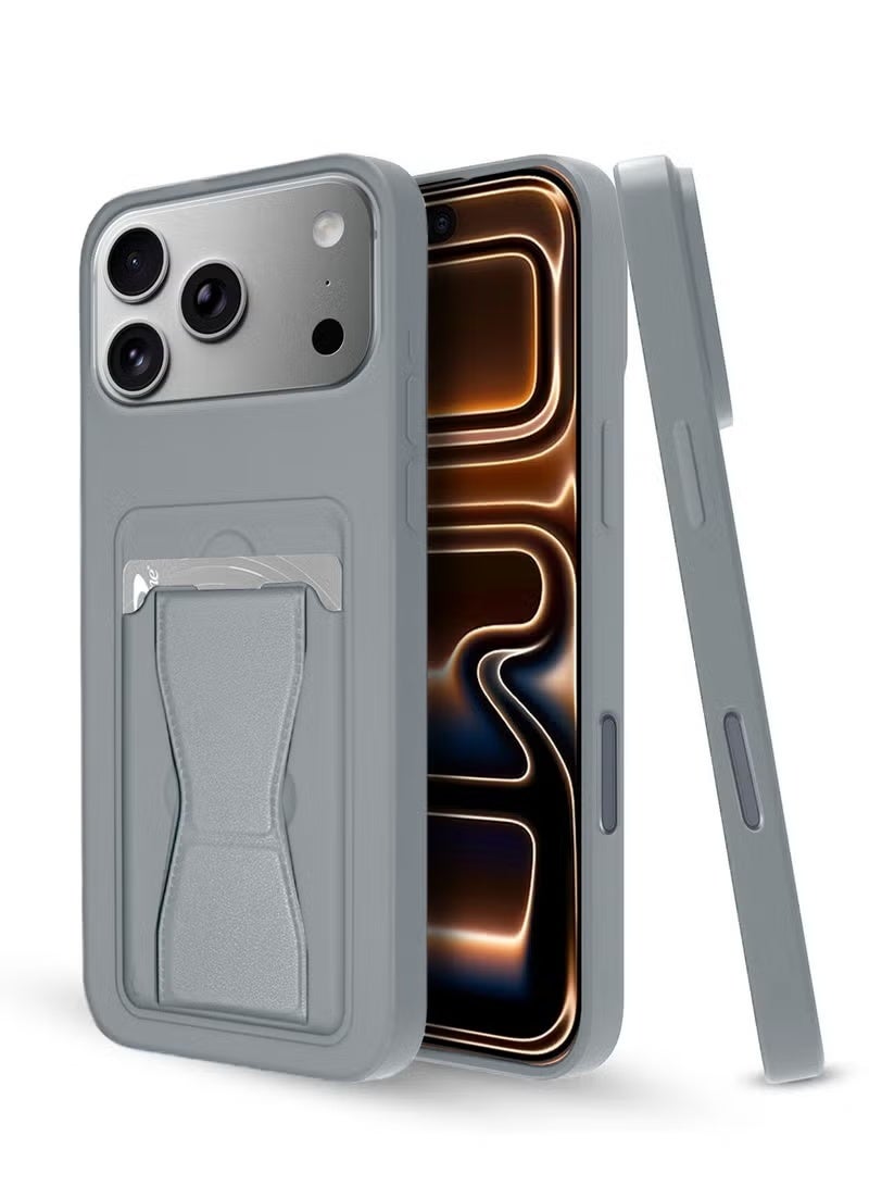 TIGER Apple iPhone 17 Pro Max 5G 2025 Silicone TPU Case with Card Holder and Hand Grip – Slim, Durable Protective Cover in Stylish Grey Featuring Secure Card Storage, Enhanced Grip for Comfortable Handling, and Scratch Resistance for Everyday Protection (Model MCHPSN) - Image 1