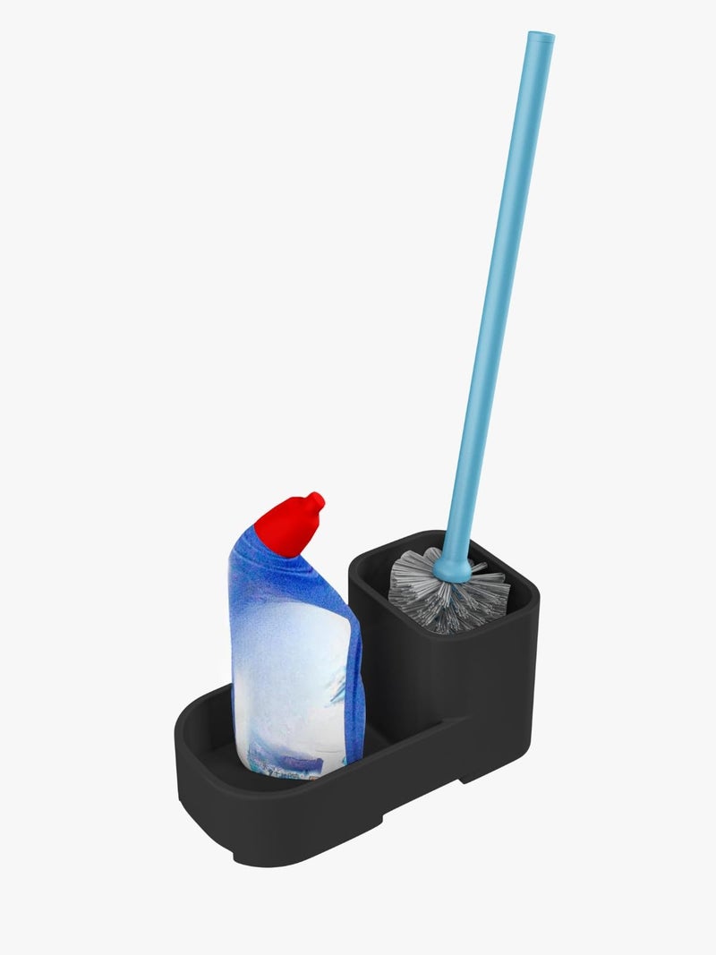 RAYNO Toilet Brush with Clener Holder Toilet Cleaner with Brush Holder Bathroom Accessories Toilet Cleaner Brush Stand (Black) - Image 1