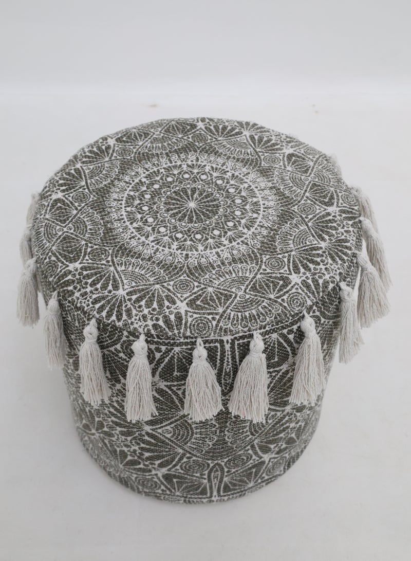 Ramsha Cotton Printed Dark grey a Color Decor Pouf with Tassel seating pouf stool – PF-175 pouf for living room  - Image 4