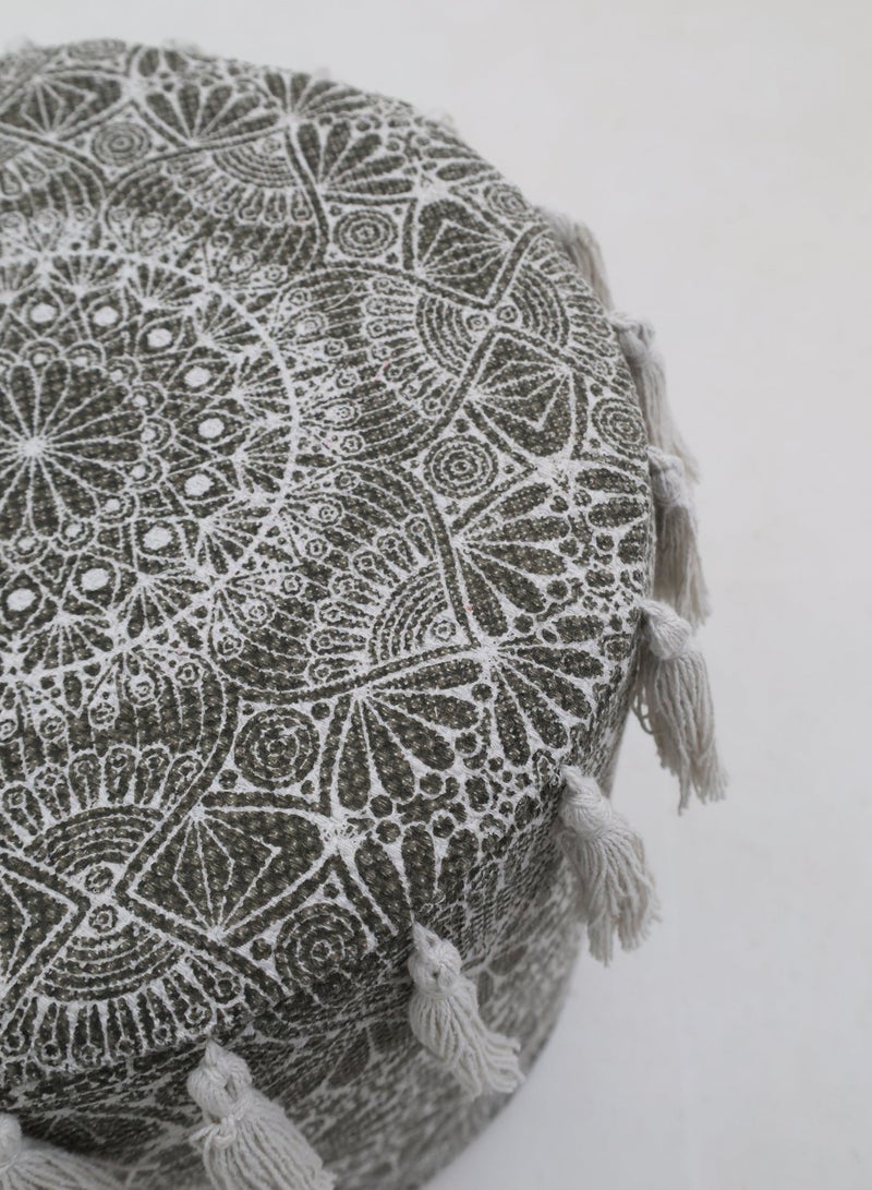 Ramsha Pouf مزخرف من القطن بلون رمادي داكن مع زخارف للجلوس – PF-175 pouf لغرفة المعيشة - Image 4