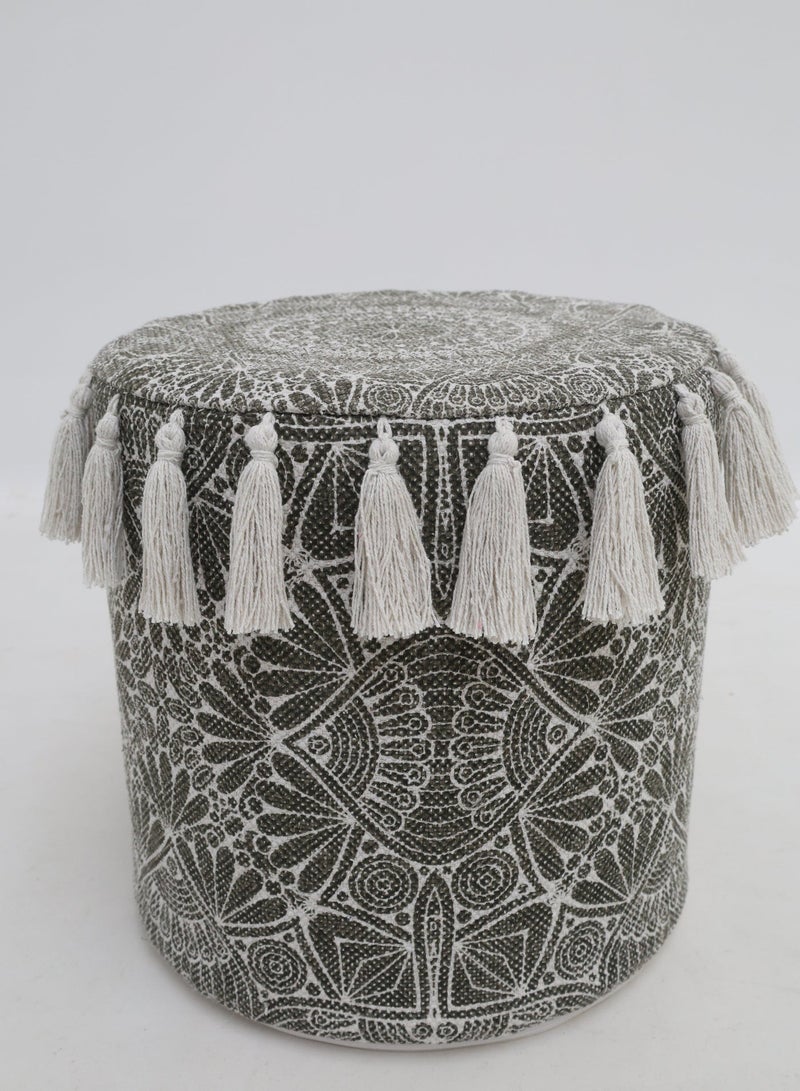 Ramsha Pouf مزخرف من القطن بلون رمادي داكن مع زخارف للجلوس – PF-175 pouf لغرفة المعيشة - Image 3