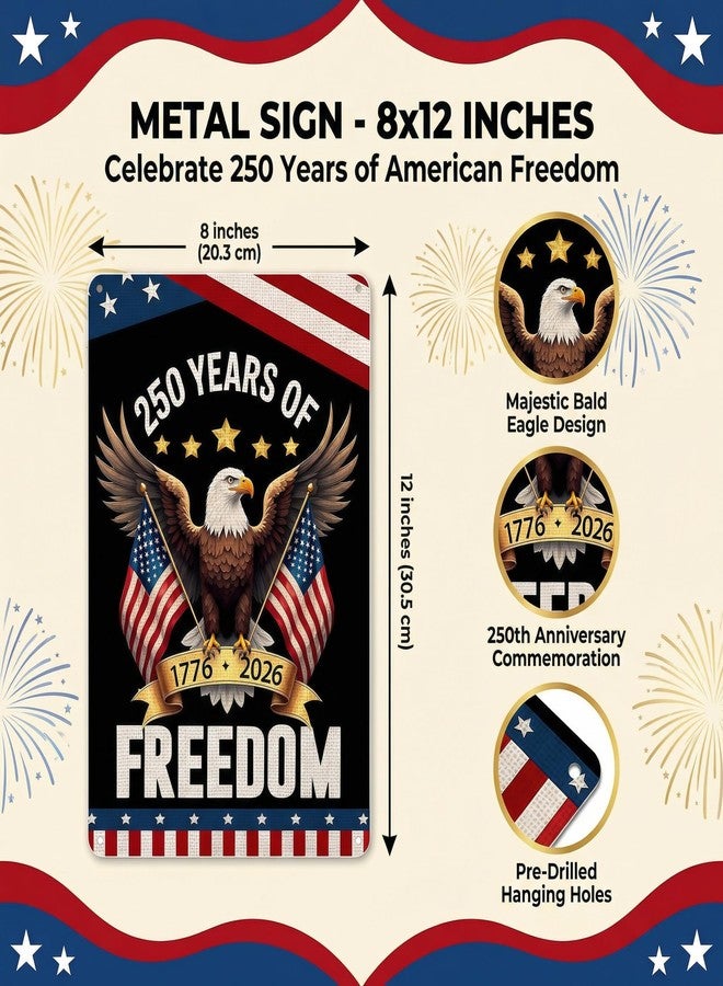 FunnySign Vintage Patriotic Decor USA 250th Anniversary Eagle Design Tin Sign for Home Bedroom Front Door Yard Decor 8 x 12 inches - Image 2