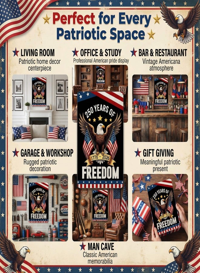 FunnySign Vintage Patriotic Decor USA 250th Anniversary Eagle Design Tin Sign for Home Bedroom Front Door Yard Decor 8 x 12 inches - Image 3