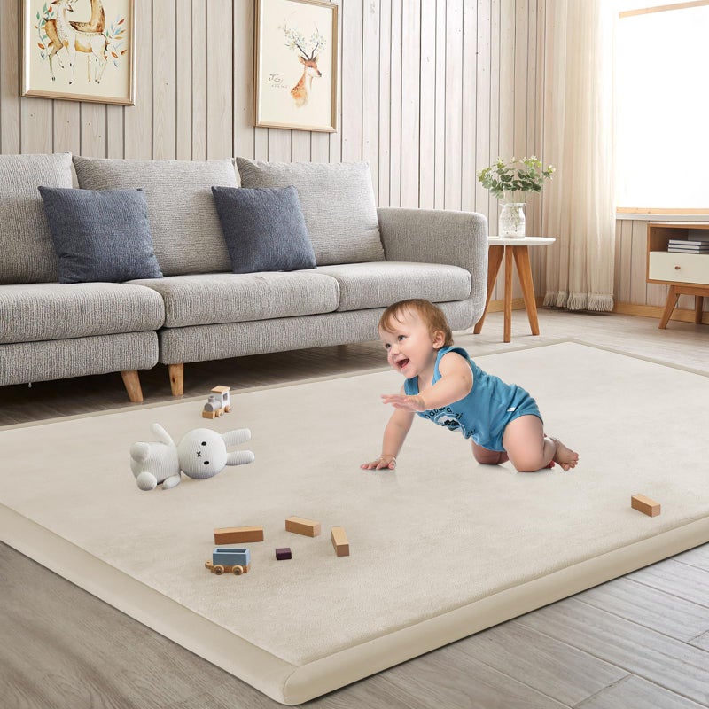 ILPEOD Baby Play Mat for Floor Nursery Rug Muscle Mat Area Rug Playroom Rug 50"x50" Playpen Mat Memory Foam 1.3" Thick Crawling Mat For Babies,Toddlers, Infants, Kids,A Beige - Image 1
