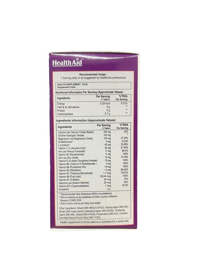 Health Aid HealthAid HairSkiNail - 30 Tablets | Nutrition for Hair Growth, Glowing Skin and Strong Nails | Formula Enriched With Vitamins, Minerals and Amino Acids with Cynocobalamin | For Men & Women - Image 3