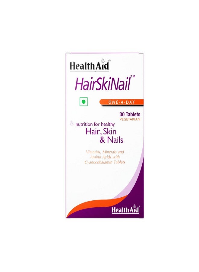 Health Aid HealthAid HairSkiNail - 30 Tablets | Nutrition for Hair Growth, Glowing Skin and Strong Nails | Formula Enriched With Vitamins, Minerals and Amino Acids with Cynocobalamin | For Men & Women - Image 1