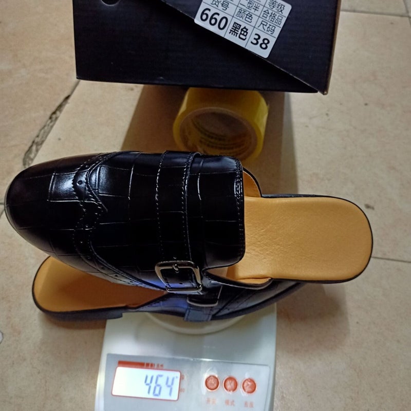 Men'S Casual Fashion Half-Slip Leather Shoes Large Size Heelless Loafers Trendy Slip-On Slippers - Image 5