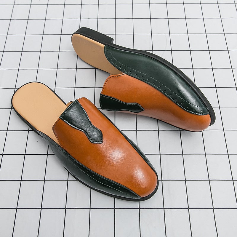 Men'S Casual Fashion Half-Slip Leather Shoes Large Size Heelless Loafers Trendy Slip-On Slippers - Image 2