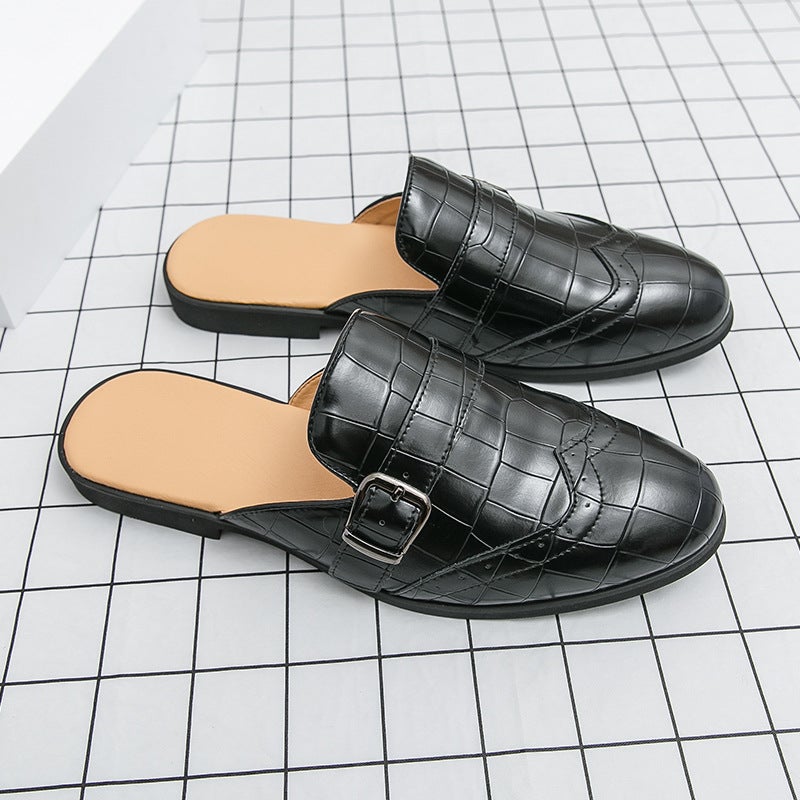 Men'S Casual Fashion Half-Slip Leather Shoes Large Size Heelless Loafers Trendy Slip-On Slippers - Image 1