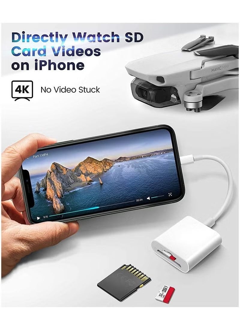 Ocean - Sd Card Reader for iPhone/iPad Camera, Dual Card Slot Memory Card Reader Supports SD and TF Card Trail Camera Viewer Sd Card Adapter Portable Micro Sd Card Reader No Application Required Plug and Play - Image 1