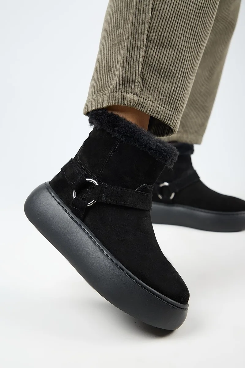 Manijero Manijero Caterina Women's Genuine Leather, Fur-Lined, Belted Black Boots