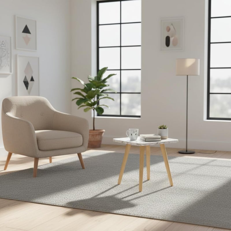 FendiHomModern Square Wooden Side Table with 3 Color Options (Natural Oak, Classic White, Elegant Gray) – Small Accent Table for Living Room, Bedroom, or Office (White Marble) - Image 4