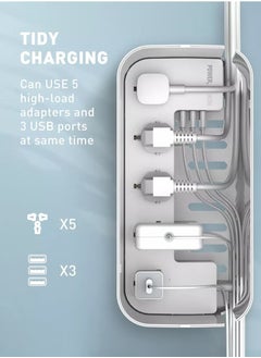 LDNIO 3-in-1 Power Extension Cord and Cable Management Box, 5 Universal Outlets 3 USB with Tablet Stand 2M Cables Power Strips, Elegant Organizer Box for Child and pet Protection, and Stylish Desktop  - Image 4