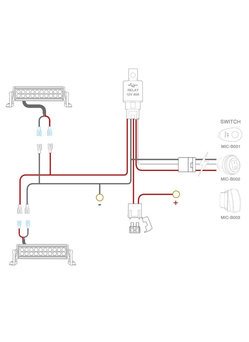 MICTUNING MICTUNING LED Light Bar Wiring Harness Off Road Power 40A Relay Fuse ON-Off Switch (2 Lead)  - Image 3