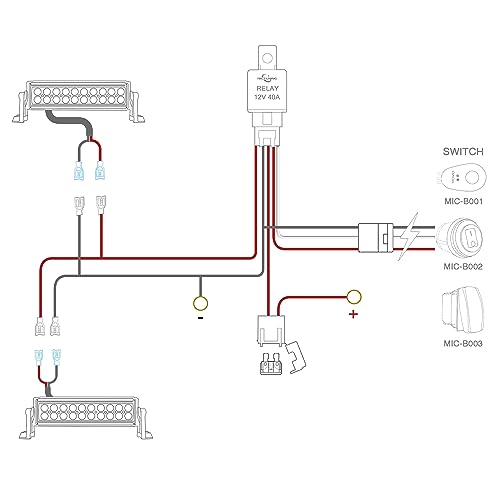 MICTUNING LED Light Bar Wiring Harness Off Road Power 40A Relay Fuse ON-Off Switch (2 Lead) - Image 3