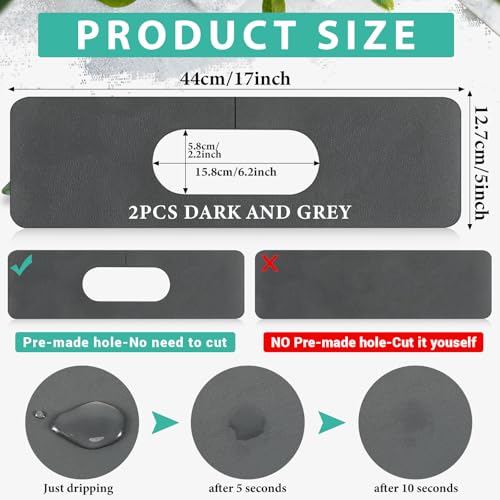 Tioncy 2 Pcs Faucet Mat Sink Splash Guard Ovalhole Oval Splash Pad for Kitchen Sink Oval Base Diatomite Faucet Mat for Bathroom Absorbent Mat Splatter ScreensDark Gray - Image 3