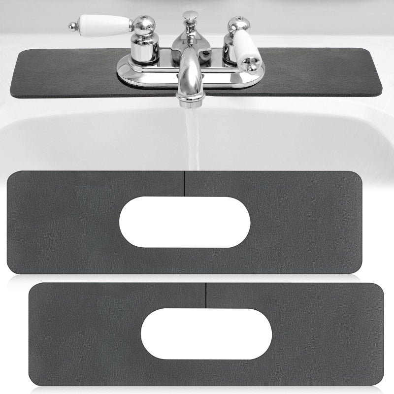 Tioncy 2 Pcs Faucet Mat Sink Splash Guard Ovalhole Oval Splash Pad for Kitchen Sink Oval Base Diatomite Faucet Mat for Bathroom Absorbent Mat Splatter ScreensDark Gray - Image 2