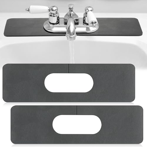 Tioncy 2 Pcs Faucet Mat Sink Splash Guard Ovalhole Oval Splash Pad for Kitchen Sink Oval Base Diatomite Faucet Mat for Bathroom Absorbent Mat Splatter ScreensDark Gray - Image 1