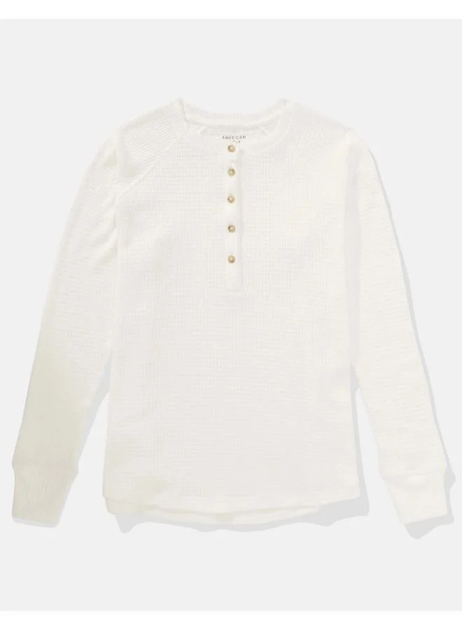 American Eagle AE Long-Sleeve Plush Henley T-Shirt