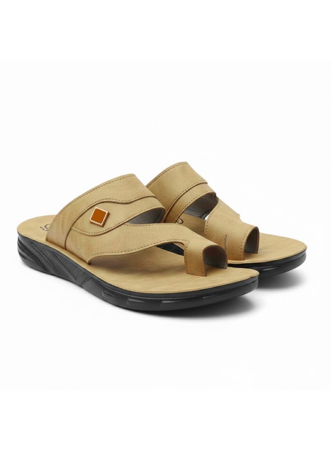 Men's camel leather slippers – a modern, comfortable design with high-quality materials and a cushioned orthopedic insole – ideal for everyday wear and outings - Image 2