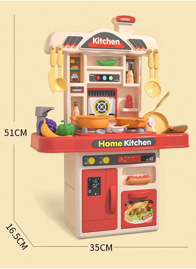 Vixplorn Children's play house kitchen toy set, simulation spray kitchenware, with lights, with 31 accessories + simulation kitchen*1  - Image 2