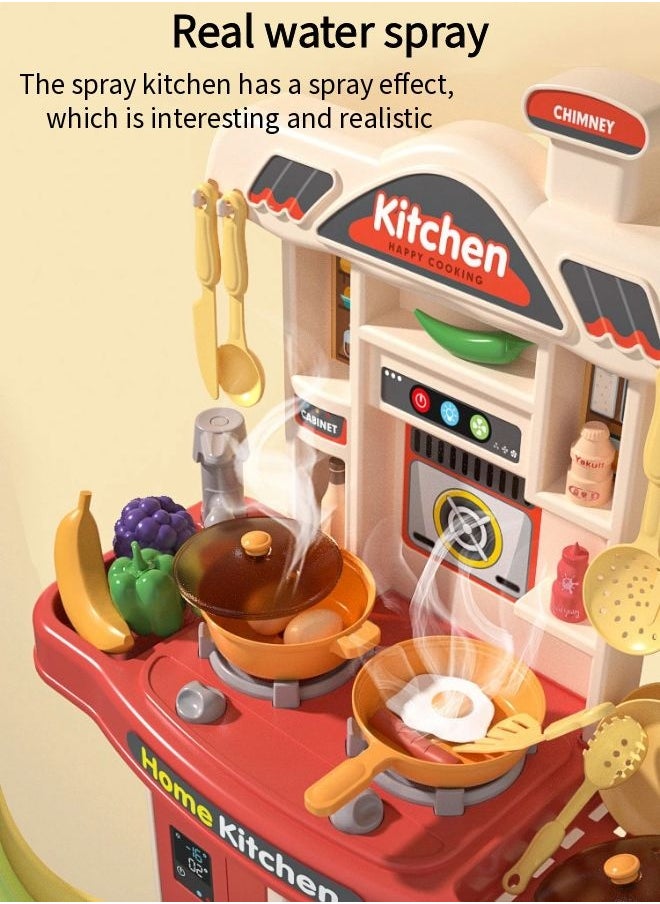 Vixplorn Children's play house kitchen toy set, simulation spray kitchenware, with lights, with 31 accessories + simulation kitchen*1  - Image 5