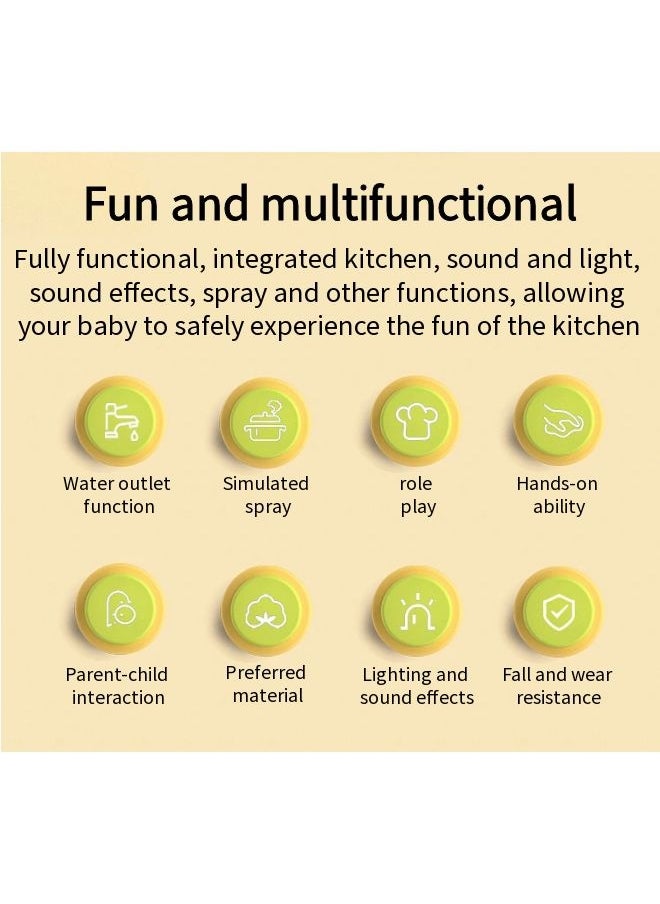 Vixplorn Children's play house kitchen toy set, simulation spray kitchenware, with lights, with 31 accessories + simulation kitchen*1  - Image 4
