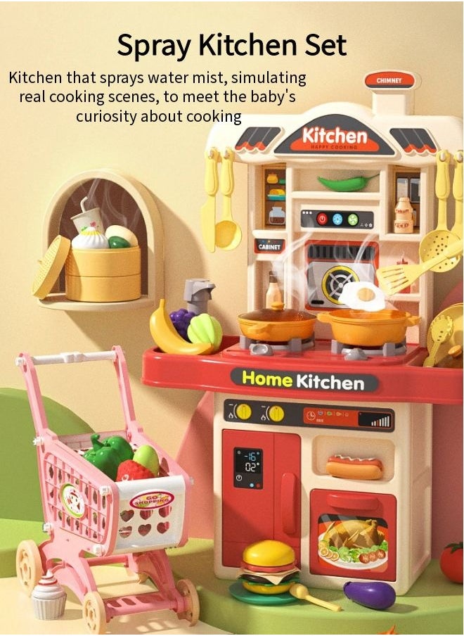 Vixplorn Children's play house kitchen toy set, simulation spray kitchenware, with lights, with 31 accessories + simulation kitchen*1  - Image 3