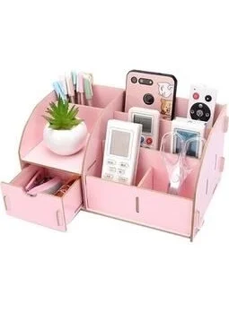 Notpa Pink Wooden Desktop Pen Holder Pen Case Organizer with Drawers