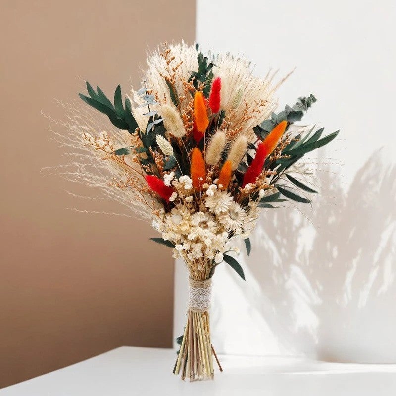 Bluejw G84 Boho Fall Decor: Pampas Grass Bouquet, Dried Orange Slices & Flowers - Christmas Tree & Vase Autumn Aesthetic, Dried Plants Included - Image 2